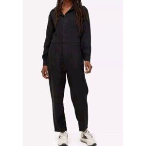 Mate The Label Women's Linen LS Jumpsuit SMALL Black Cropped Organic Pockets‎